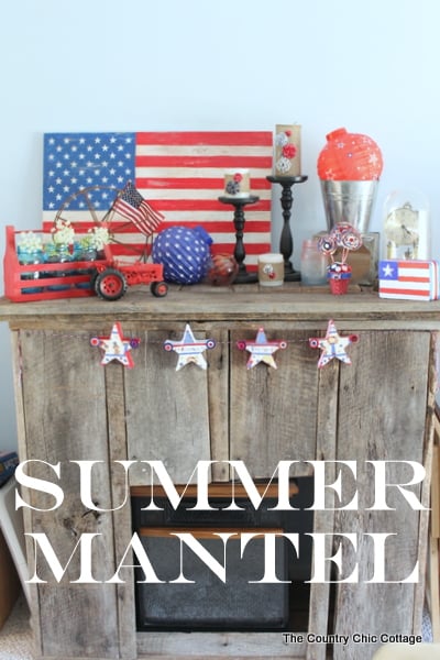 A decorated mantel for summer that you really must see. Red, white, and blue inspiration for the 4th of July and beyond! A decorated mantel for summer that you really must see. Red, white, and blue inspiration for the 4th of July and beyond!