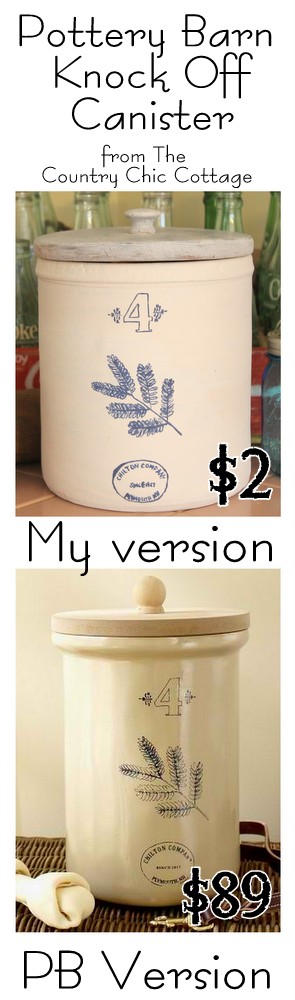 Pottery Barn Knock Off Canister -- paint your own version of a Pottery Barn original in minutes and all for $2 -- this is one thiftstore makeover that you don't want to miss! Pottery Barn Knock Off Canister -- paint your own version of a Pottery Barn original in minutes and all for $2 -- this is one thiftstore makeover that you don't want to miss!