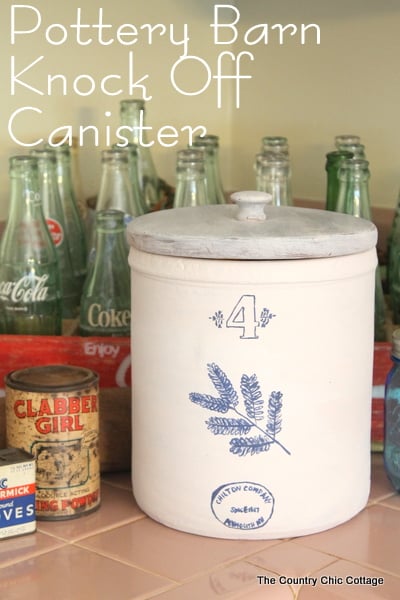 Pottery Barn Knock Off Canister -- paint your own version of a Pottery Barn original in minutes and all for $2 -- this is one thiftstore makeover that you don't want to miss! Pottery Barn Knock Off Canister -- paint your own version of a Pottery Barn original in minutes and all for $2 -- this is one thiftstore makeover that you don't want to miss!