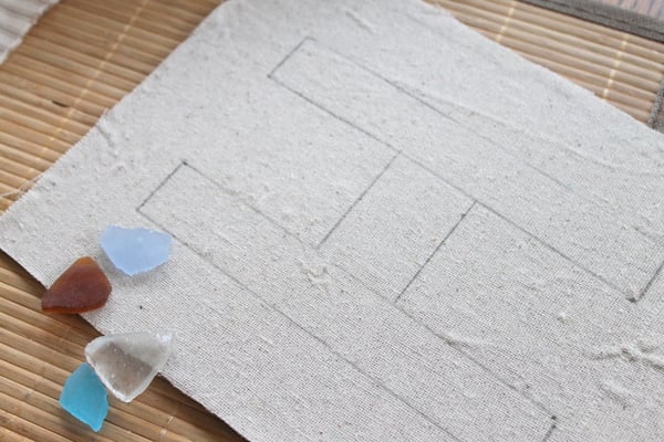 Sea Glass Monogram -- make this monogram art with your favorite sea glass pieces. A fun way to display your treasures. Drawing the monogram on the fabric