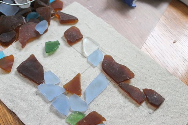 Sea Glass Monogram -- make this monogram art with your favorite sea glass pieces. A fun way to display your treasures. Adding sea glass to fabric