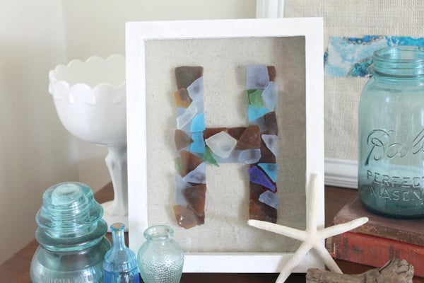 Sea Glass Monogram -- make this monogram art with your favorite sea glass pieces. A fun way to display your treasures. Framed Sea Glass Monogram