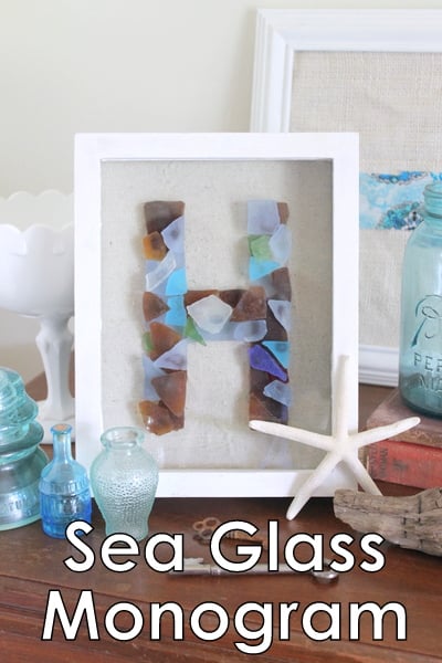 DIY monogram sea glass art in a frame