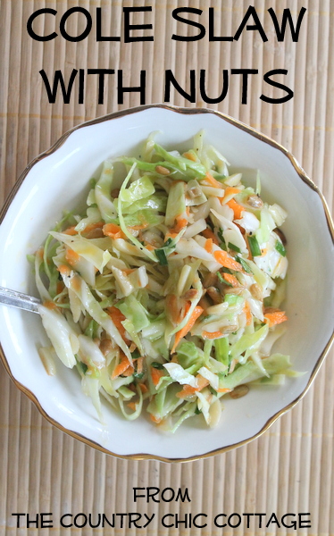 Cole Slaw with Nuts -- a great vinegar based slaw with some crunch! Get the recipe by clicking the picture.