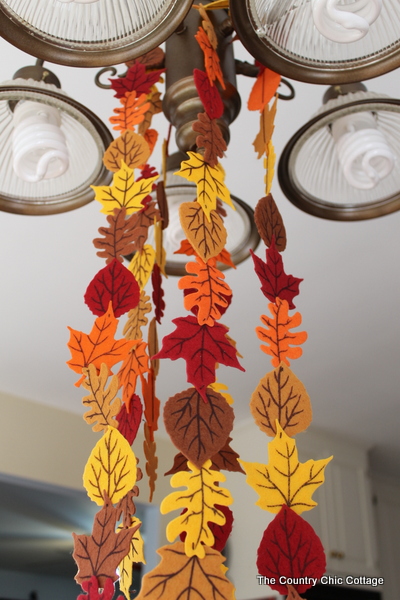 close up of finished Fall Felt Leaf Garland 