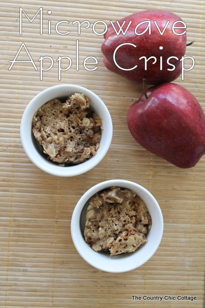 Microwave Apple Crisp -- yes you can make a crunchy topped apple crisp in the microwave! Click to get this great recipe that you can make quickly any night of the week!