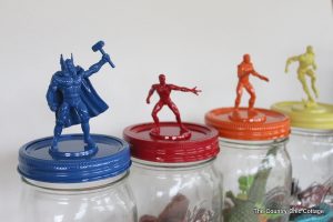mason jars with superhero figures