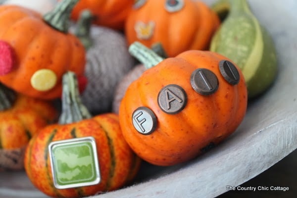 Bradded Pumpkins -- a 5 minute way to update fake or real pumpkins. Just insert brads by pushing! So simple! Click to see a variety of ways to decorate pumpkins with brads.