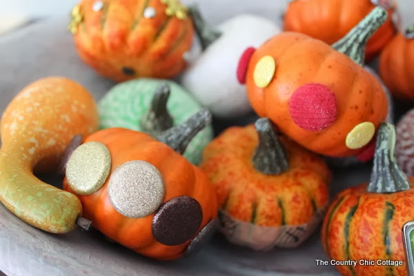 Bradded Pumpkins -- a 5 minute way to update fake or real pumpkins. Just insert brads by pushing! So simple! Click to see a variety of ways to decorate pumpkins with brads.