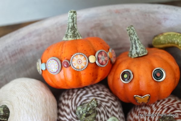 Bradded Pumpkins -- a 5 minute way to update fake or real pumpkins. Just insert brads by pushing! So simple! Click to see a variety of ways to decorate pumpkins with brads.