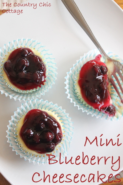 Mini Blueberry Cheesecake Recipe -- a great idea for parties or just any day of the week. Super simple and easy plus they look delicious!