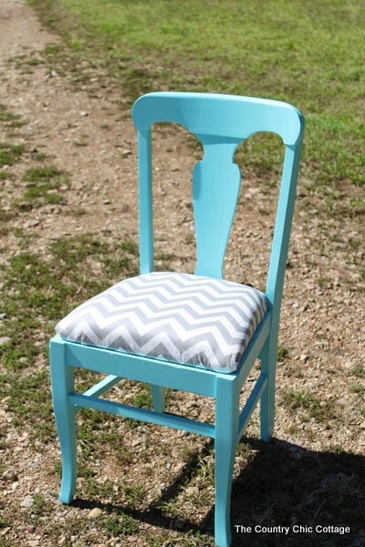 A DIY covered and painted chair using Glidden paints. Come learn more about resources for painting. finished DIY painted chair