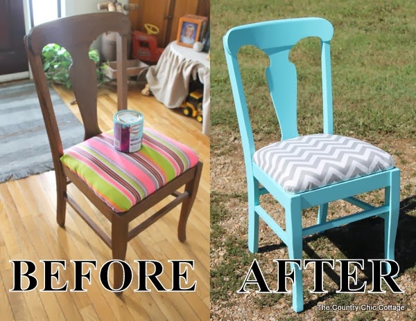 A DIY covered and painted chair using Glidden paints. Come learn more about resources for painting. DIY painted chair before and after image collage