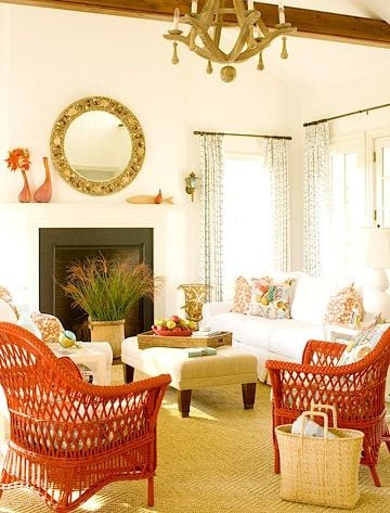 wicker furniture in living room