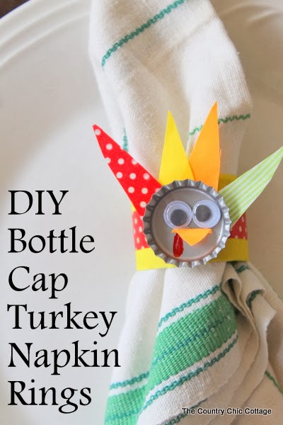 DIY Bottle Cap Turkey Napkin Rings - The Country Chic Cottage