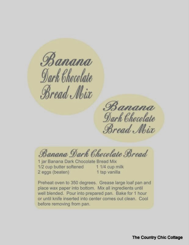 printable labels for banana dark chocolate bread gift in jar