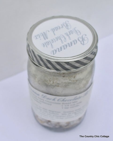 Banana Dark Chocolate Bread Mix in a Jar -- a great gift for anyone on your holiday gift giving list. This one is perfect for Christmas or any holiday. Give as a hostess gift as well. food gift in mason jar