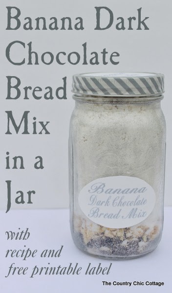 Banana Dark Chocolate Bread Mix in a Jar -- a great gift for anyone on your holiday gift giving list. This one is perfect for Christmas or any holiday. Give as a hostess gift as well.