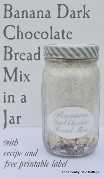 Banana Dark Chocolate Bread Mix in a Jar -- a great gift for anyone on your holiday gift giving list. This one is perfect for Christmas or any holiday. Give as a hostess gift as well.