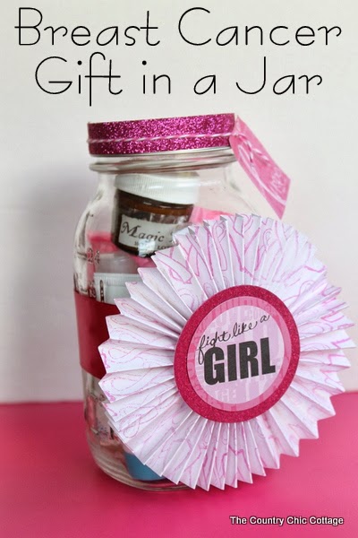 Breast Cancer Gift in a Jar -- make a special gift in a jar for anyone struggling with breast cancer. A super simple idea that will leave a smile on their face.
