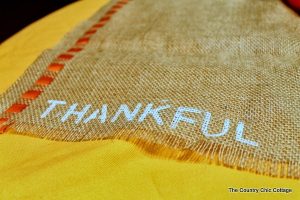 burlap with thankful on it