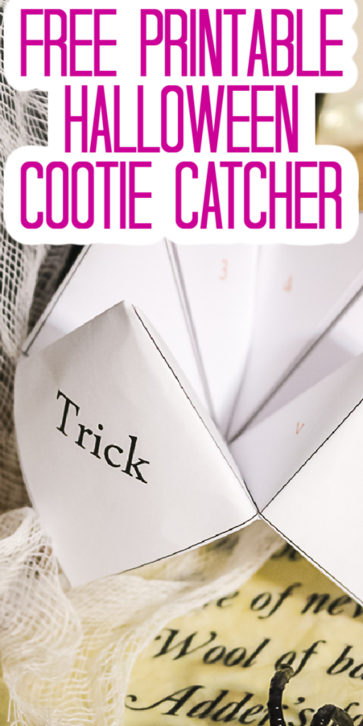 This free printable Halloween cootie catcher will be a favorite for your kids! Grab some paper and your printer and print this for hours of fun! #printable #freeprintable #halloween #cootiecatcher