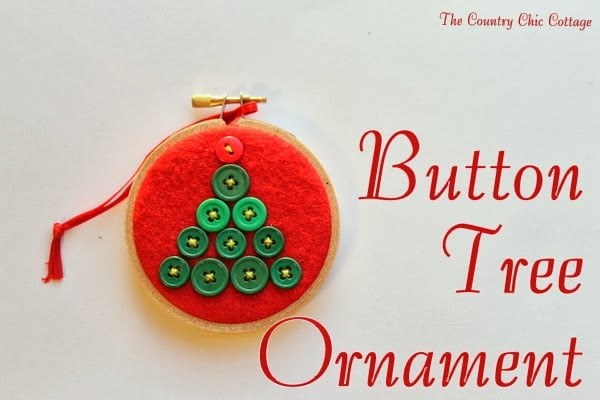 Handmade Gift Idea: 8 hoop ornaments that can be given as gifts this year. Ideas for everyone on your Christmas list. Button Tree Ornament