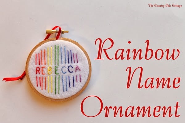 Handmade Gift Idea: 8 hoop ornaments that can be given as gifts this year. Ideas for everyone on your Christmas list. Rainbow name ornament