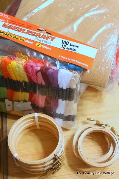 Supplies to make hoop ornament gifts 