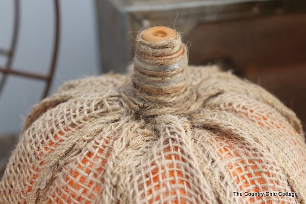 Wrap your burlap pumpkin stem with jute twine