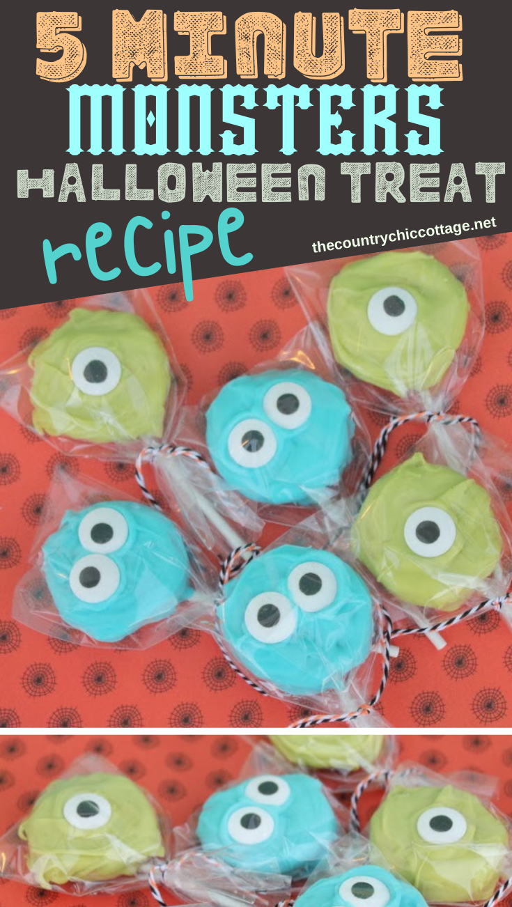 A Monsters Halloween treat that the entire family will love and they can be made in 5 minutes! If you love Monsters, Inc, you will adore this movie themed snack! #monsters #halloween #dessert #treat 