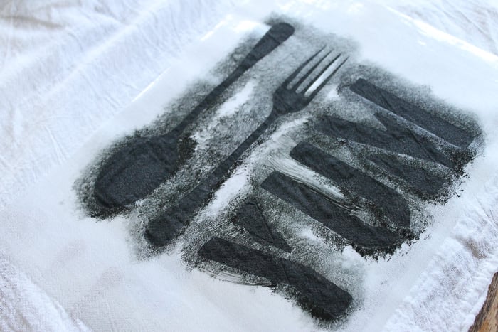 stenciled dish towel