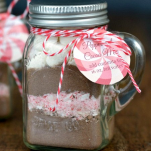 Homemade Peppermint Hot Cocoa Mix in Mini Mason Jars by Happy Hour Projects