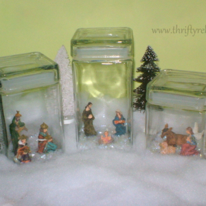 Mini Nativity Displayed in Jars by Color Me Thrifty