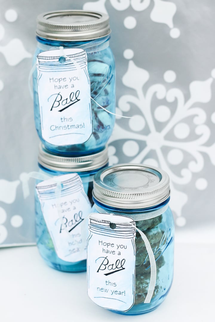 ball jar gift tags tied onto mason jars