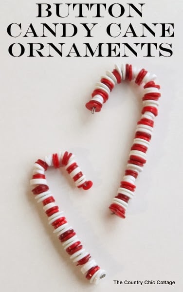 Button Candy Cane Christmas Ornaments -- handmade ornament tutorial that will have your tree full of button candy canes in no time. Button Candy Cane Christmas Ornament pin image