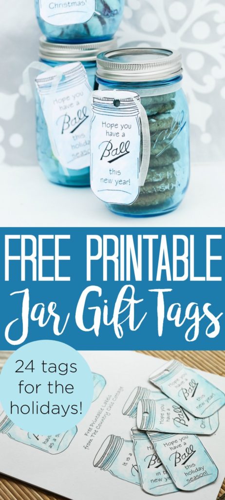 Print these Ball mason jar gift tags for the holidays! Tags for Christmas, New Years, and everyone on your gift-giving list! A total of 24 free printable gift tags! #christmas #holidays #masonjar #balljar #gifttags #giftgiving #freeprintable #printable #jar #bluejar #giftinajar #giftidea #christmasgift