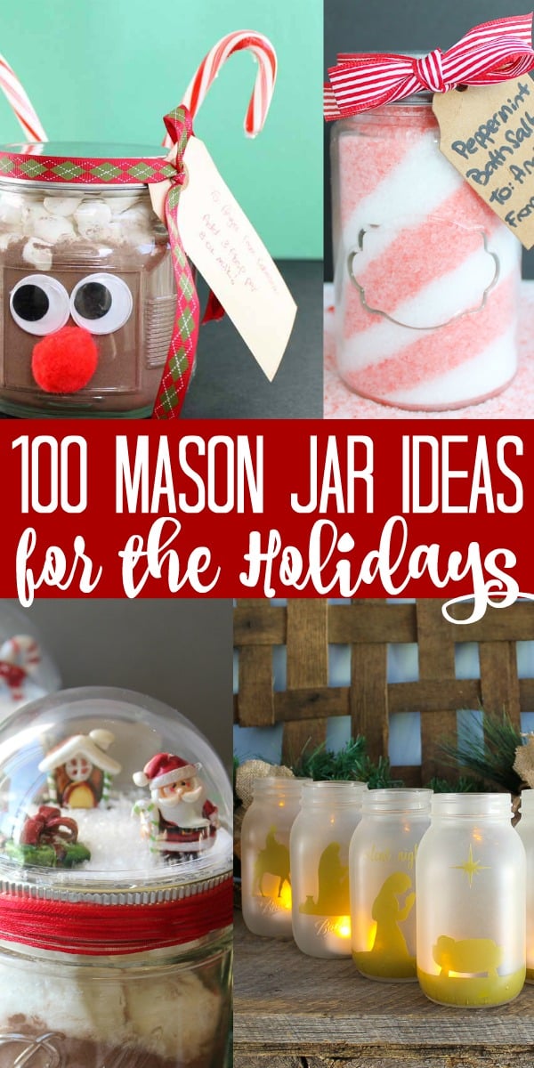 Your ultimate guide to over 100 Christmas mason jar creations that everyone will love! You will find holiday mason jar crafts to make for yourself as well as gifts! #christmas #holidays #masonjars #masonjarcrafts #crafts