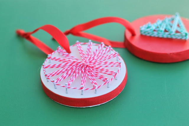 String Art Ornaments -- a fun and unique craft project to make with your kids this Christmas -- grab some wood and string to get started.