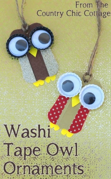 Washi Tape Owl Ornaments -- make these quick and easy owl Christmas ornaments with just a few supplies.