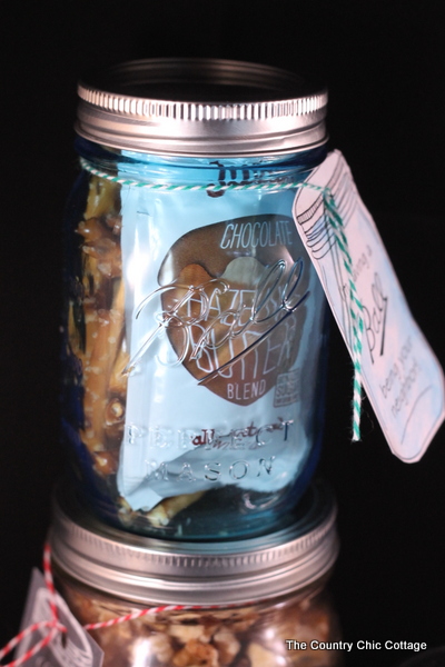 nut butter and pretzet DIY jar gift