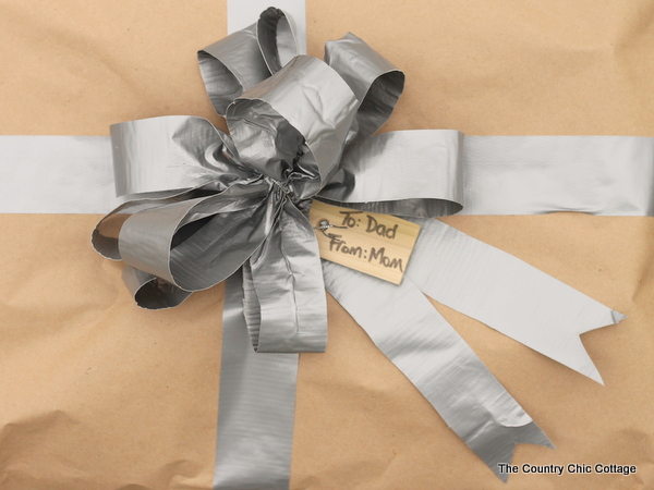 Gift wrap for men with duct tape -- a fun way to wrap gifts for guys! Learn how to make a bow from duct tape!