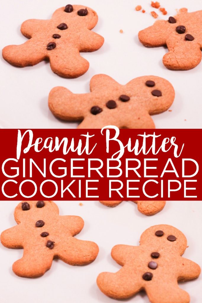 Make this peanut butter gingerbread cookie recipe for your holiday celebrations! The mild gingerbread flavor of these cookies is perfect for those that just want a hint of gingerbread! #christmas #christmascookies #gingerbread #gingerbreadcookies #gingerbreadmen #cookies #recipe #cookierecipe #yum #dessert #holidays