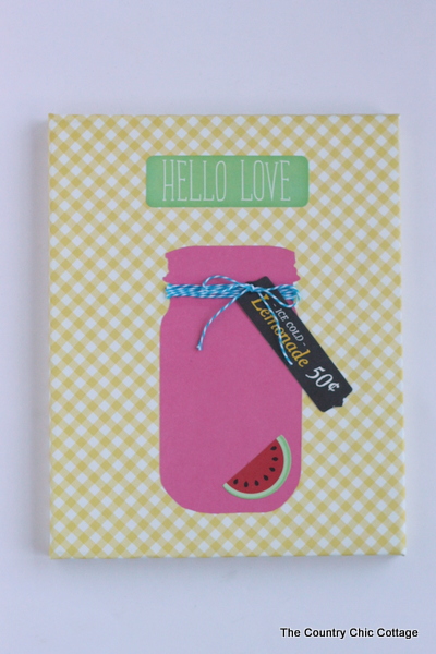 Decoupage Canvas Art -- grab some paper and decoupage to make your own fun art quickly. Finished mason jar canvas art project.