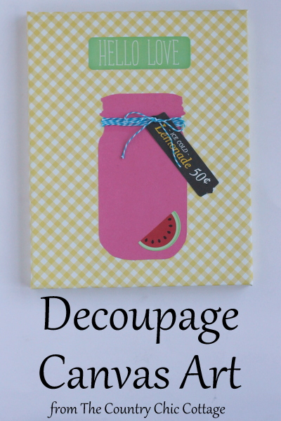Decoupage Canvas Art -- grab some paper and decoupage to make your own fun art quickly. How to create Decoupage Mason Jar Canvas Art header image.