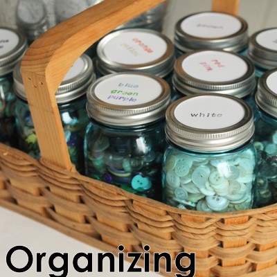 basket with button storage jars