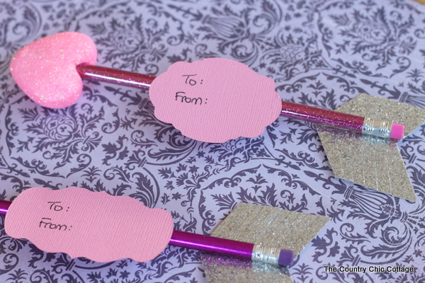 Purple pencil with heart on the end to make an arrow shaped valentine card