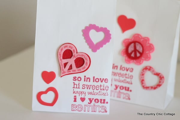 completed Valentine's day treat bags with different types of hearts