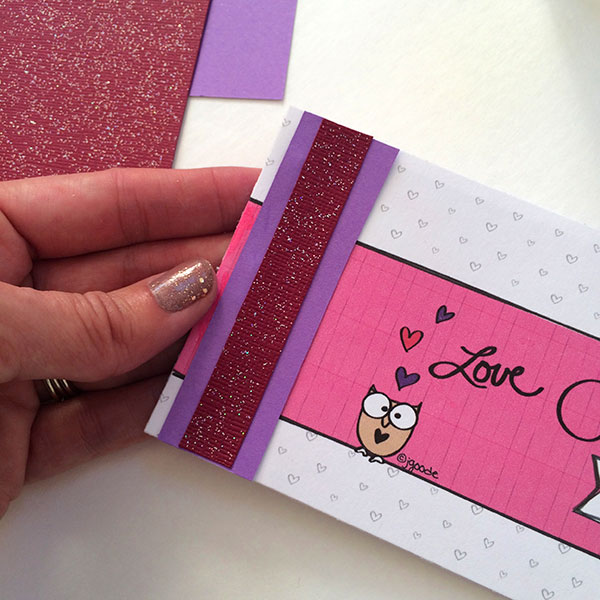 add glitter cardstock to Valentine coupon book