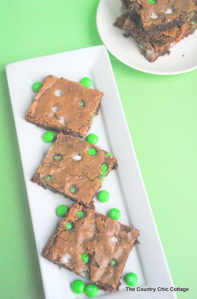 Saint Patrick's Day Brownies -- mix in mint M&Ms for a festive and easy brownie recipe.